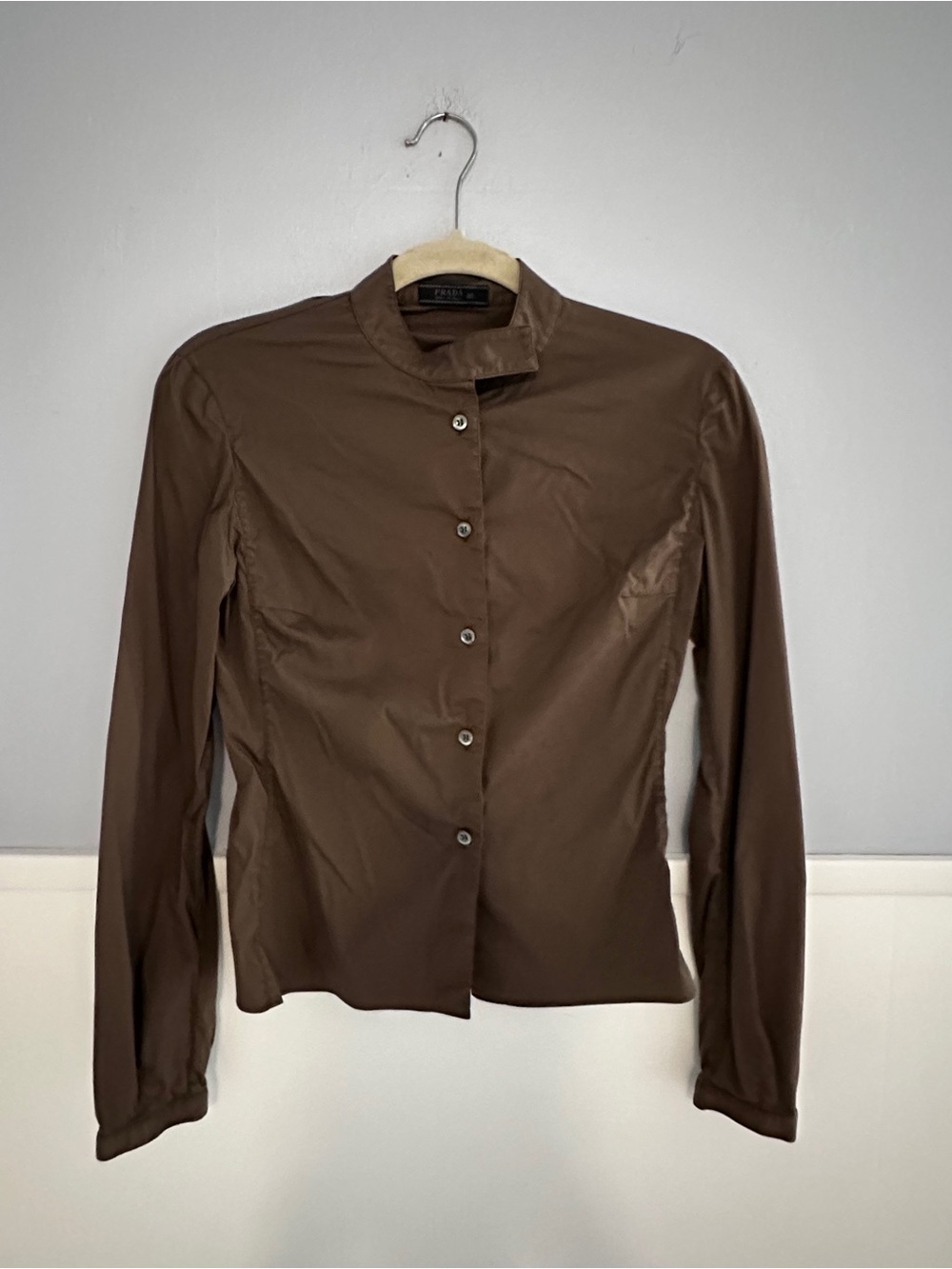 Vintage Prada Brown Women's Stand-Collar Blouse